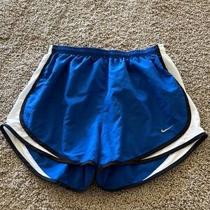 Nike Blue and White Athletic Shorts with Moisture-Wicking Fabric